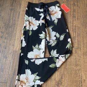 NWT Gianni Bini Fan Favs Magnolia Palazzo Wide Leg Pants Floral Black White